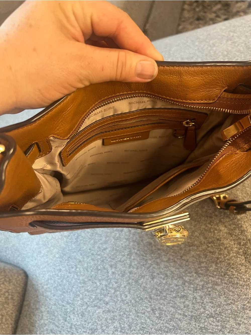 Michael Kors Chestnut Pebbled Leather Shoulder Bag with Gold Tone Hardware